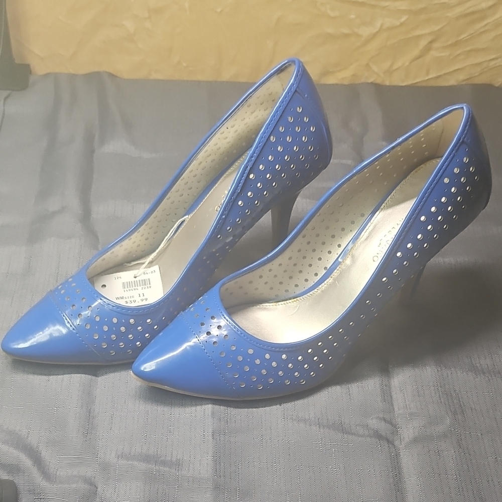 Christian Siriano Blue Heels with Perforated Design